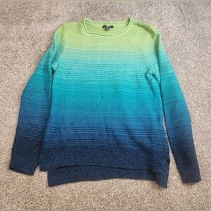 Women’s Chaps Crewneck Sweater Size Medium Green Blue Ombré Knit Pullover
